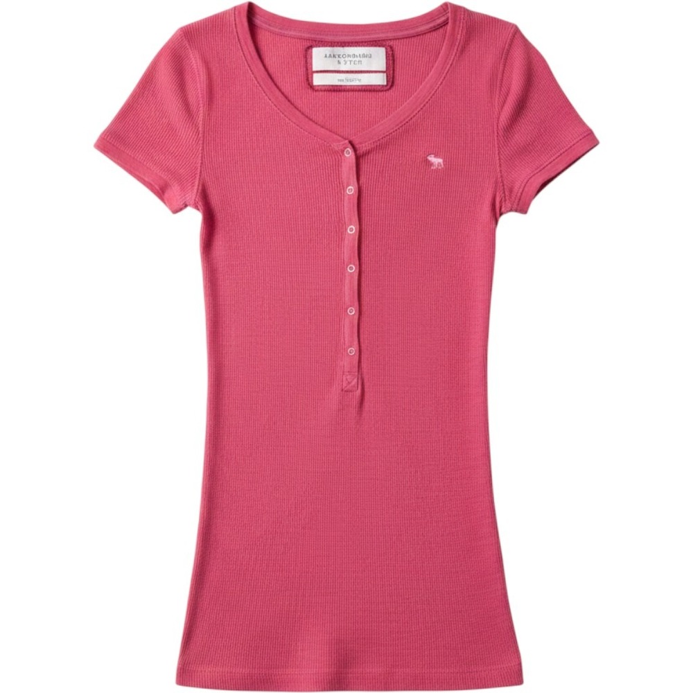 Abercrombie & Fitch Henley Top Womens M Coral Ribbed Short Sleeve Y2K Soft Girl